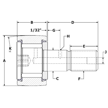 Carter Bearings .5", Needle Cam Follower, Crown, Narrow, Sealed, Hex CCNB-16-NSB